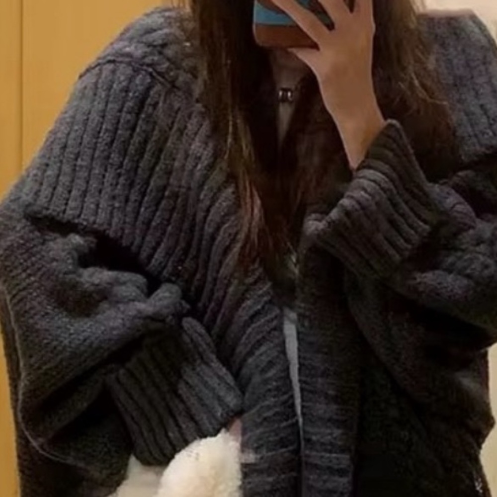 190.LAST 1!!🛑COST🛑OVERSIZED MAXI LONG Black cardigan Long Cable Duster Fuzzy - Picture 5 of 6